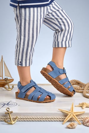 Leo Unisex Deri Çocuk Sandalet Kot Rengi