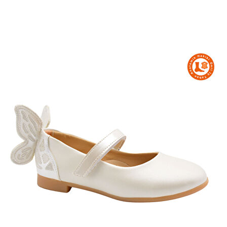 Mariposa Kelebek Figürü Detaylı Kız Çocuk Babet Ayakkabı Sedef Rengi