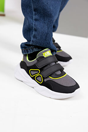 Manj Air File Detaylı Ultra Hafif Taban Erkek Çocuk Spor Ayakkabı Siyah