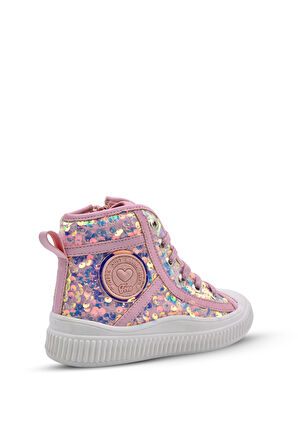Magic Kız Çocuk Pullu ve Bağcıklı Pembe Renk Sneaker