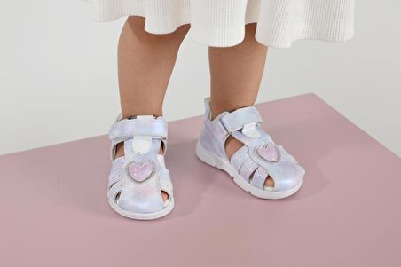 Rose Tek Cırtlı Arkası Kapalı Hakiki Deri Kız Bebek Sandalet Lila