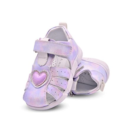 Rose Tek Cırtlı Arkası Kapalı Hakiki Deri Kız Bebek Sandalet Lila