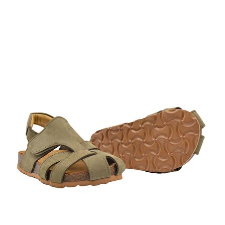 Arezzo Unisex Deri Çocuk Sandalet Haki