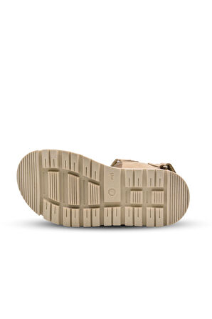 Santos Çift Cırtlı Hakiki Deri Unisex Çocuk Sandalet Bej Rengi