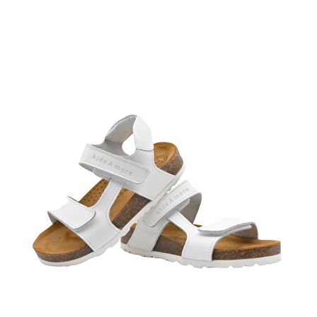 Zoey Çift Cırtlı Deri Unisex Çocuk Sandalet Beyaz