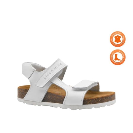 Zoey Çift Cırtlı Deri Unisex Çocuk Sandalet Beyaz