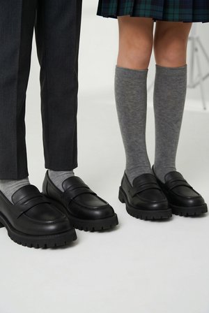 Vintage Hakiki Deri Loafer Kız Çocuk Okul Ayakkabısı Siyah Cilt