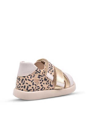 Blush Kız Bebek Hakiki Deri Leopar Deseni Detaylı Bej Rengi Arka Kapalı Sandalet