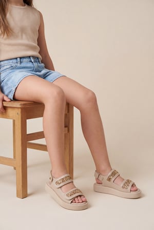 Celine Kız Çocuk Pul Sim Detaylı Bej Rengi Sandalet