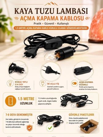 Çankırı Kaya Tuzu Lambası 3-4kg (KABLO AMPUL)+ 1 Adet Ampul Hediyeli