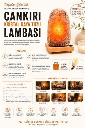 Çankırı Kaya Tuzu Lambası 3-4kg (KABLO AMPUL)+ 1 Adet Ampul Hediyeli