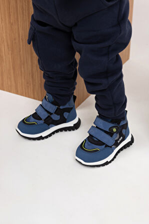 Prime Erkek Çocuk Çift Cırtlı Hakiki Deri Anatomik Koyu Mavi Renk Bot