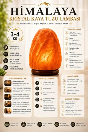 3-4KG Himalaya Kristal Kaya Tuzu Lambası 1.5M Kablolu açma-kapama düğmeli