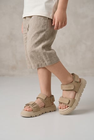 Santos Çift Cırtlı Hakiki Deri Unisex Çocuk Sandalet Bej Rengi