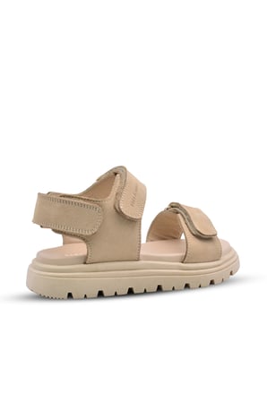 Santos Çift Cırtlı Hakiki Deri Unisex Çocuk Sandalet Bej Rengi