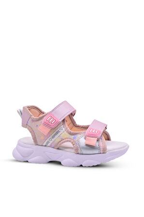 Stella Kız Çocuk Air File Detaylı Gökkuşağı Desenli Lila Renk Sandalet