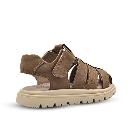 Galle Hakiki Deri Tek Cırtlı Unisex Çocuk Sandalet Kum Rengi