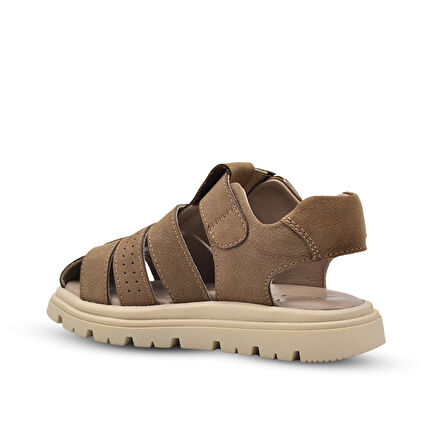 Galle Hakiki Deri Tek Cırtlı Unisex Çocuk Sandalet Kum Rengi