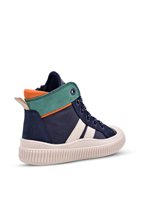 Aston Erkek Çocuk Hakiki Deri Bağcıklı Ve Fermuarlı Lacivert Renk Bot