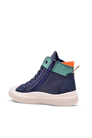 Aston Erkek Çocuk Hakiki Deri Bağcıklı Ve Fermuarlı Lacivert Renk Bot