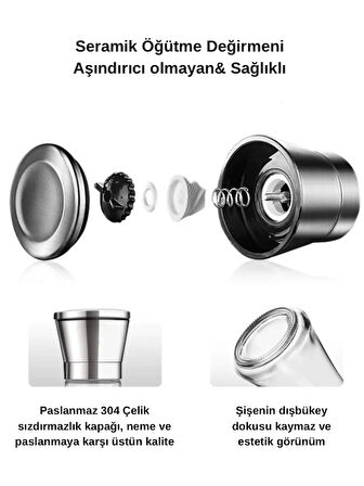 Metal Başlıklı Seramik Himalaya Kaya Tuzu Değirmen Öğütücü 200gr