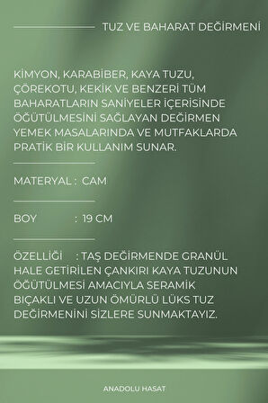 Karabiber ve Tuz Değirmeni 2li Set Seramik Öğütücülü 19cm
