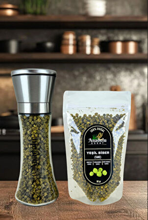 Yeşil Tane Karabiber 80Gr + Metal Seramik Bıçaklı Baharat ve Tuz Öğütücü (Tuz Değirmeni) Dolu