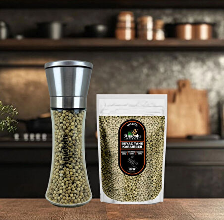 Beyaz Tane Karabiber 100Gr + Metal Seramik Bıçaklı Baharat ve Tuz Öğütücü (Tuz Değirmeni) Dolu