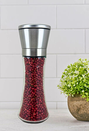 Kırmızı Tane Karabiber 80Gr + Metal Seramik Bıçaklı Baharat ve Tuz Öğütücü (Tuz Değirmeni) Dolu