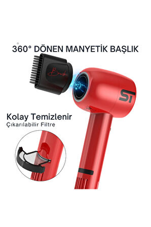 Supreme Trimmer Kırmızı Saç Kurutma Makinesi – 3 Isı 3 Hız Ayarı, Soğuk Hava Düğmeli