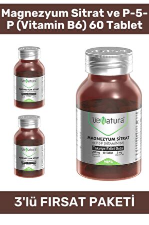 VeNatura Magnezyum Sitrat ve P-5-P (Vitamin B6) 60 Tablet - 3 Adet