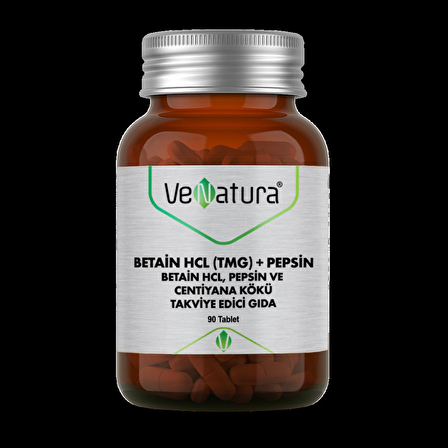 VeNatura Betain HCL (TMG) + Pepsin Betain HCl, Pepsin ve Centiyana Kökü 90 Tablet