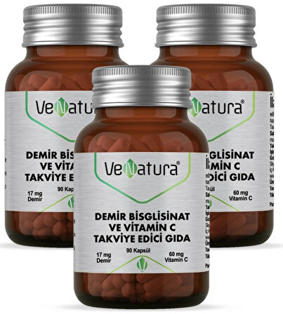 Venatura Demir Bisglisinat ve Vitamin C 90 Kapsül 3'lü