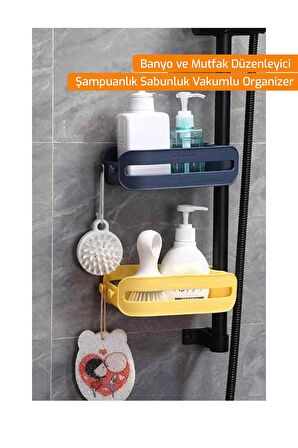 Banyo Ve Mutfak Düzenleyici Şampuanlık Sabunluk Vakumlu Organizer - Gri