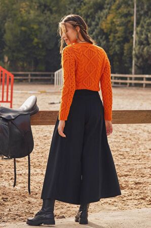 Düşük Bel Düğmeli Bol Paça Pantolon