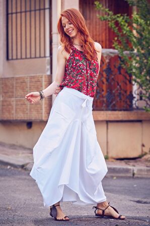 Etnik Beli Bağcıklı Cepli Uzun Salaş Etek