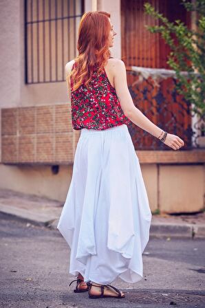 Etnik Beli Bağcıklı Cepli Uzun Salaş Etek