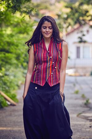 Los Banditos Hakim Yaka Çapraz Düğmeli Kolsuz Bluz