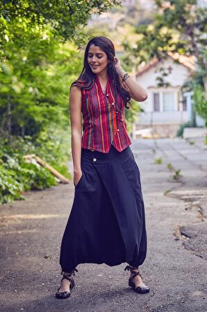 Los Banditos Hakim Yaka Çapraz Düğmeli Kolsuz Bluz