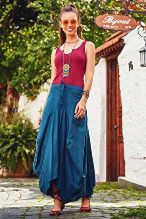 Beli Bağcıklı Cep Detaylı Şalvar Uzun Etek