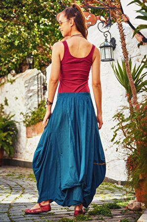 Beli Bağcıklı Cep Detaylı Şalvar Uzun Etek