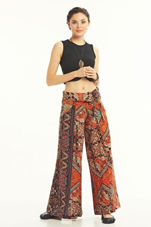 Düşük Bel Düğmeli Bol Paça Pantolon