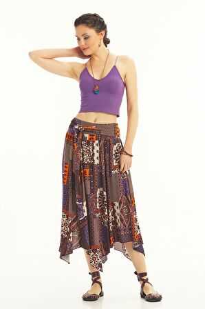 Beli Bağlamalı Midi Kloş Etek