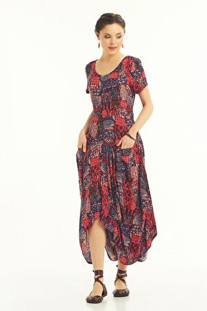 Bohem Tarz Cepli Yarım Kollu Uzun Elbise