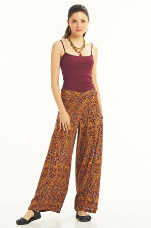 Etnik Yüksek Bel Bol Paça Pantolon