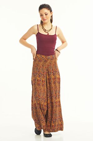 Etnik Yüksek Bel Bol Paça Pantolon