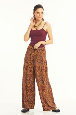 Etnik Yüksek Bel Bol Paça Pantolon