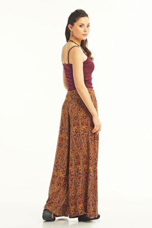 Etnik Yüksek Bel Bol Paça Pantolon