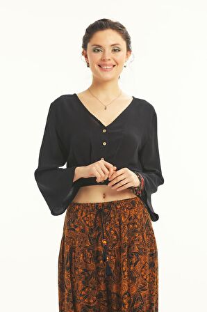 Los Banditos Arkası Büzgülü Uzun Kollu Bohem Bluz