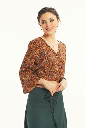 Los Banditos Arkası Büzgülü Uzun Kollu Bohem Bluz